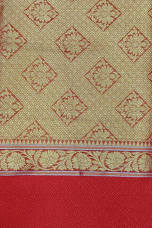 Banarasi khaddi georgette in pink & red with zari stripes