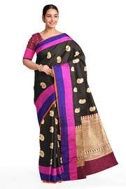 Handloom Banarasi katan pure silk saree in black with floral motifs