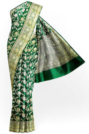 Handloom Banarasi pure silk saree in green in  jaal pattern