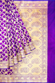 Handloom Banarasi pure silk saree in purple in jaal pattern