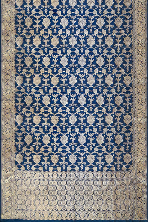 Handloom Banarasi katan pure silk saree in cobalt blue in  jaal pattern
