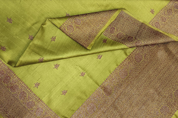 Handloom Banarasi pure silk saree in  mehndi green in dupion finish
