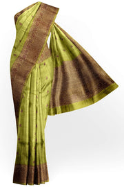 Handloom Banarasi pure silk saree in  mehndi green in dupion finish