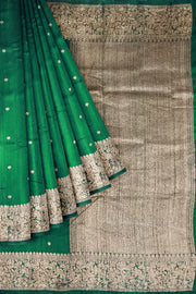 Handloom Banarasi pure silk saree in  bottle green  in dupion finish