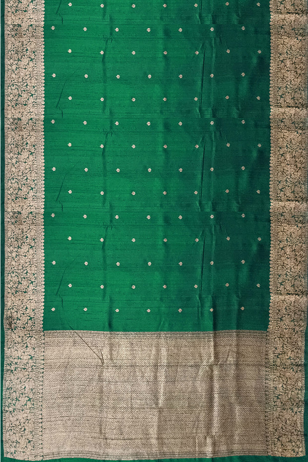 Handloom Banarasi pure silk saree in  bottle green  in dupion finish