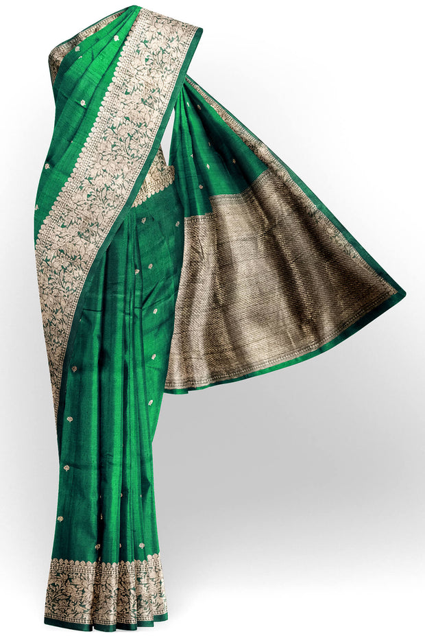 Handloom Banarasi pure silk saree in  bottle green  in dupion finish