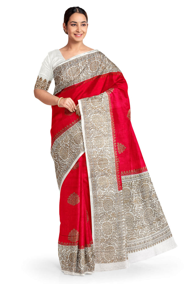 Handloom Banarasi pure silk saree in  red  in dupion finish