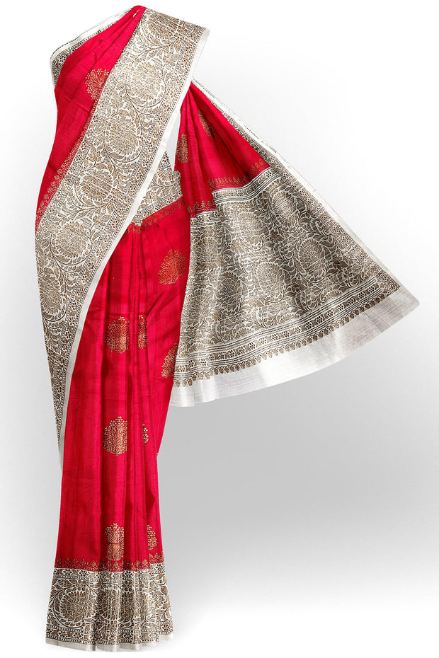 Handloom Banarasi pure silk saree in  red  in dupion finish