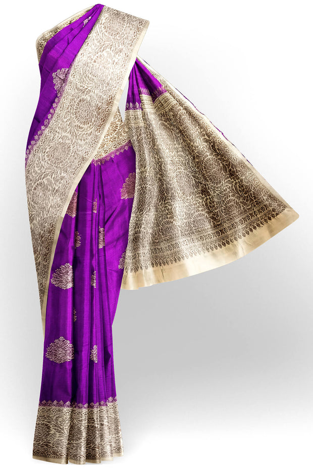 Handloom Banarasi pure silk saree in  purple  in dupion finish
