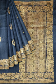 Handloom Banarasi pure silk saree in  navy blue  in dupion finish