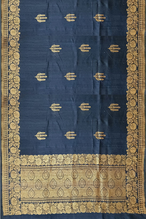 Handloom Banarasi pure silk saree in  navy blue  in dupion finish