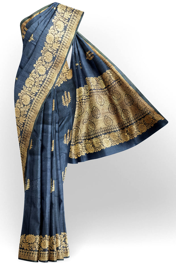 Handloom Banarasi pure silk saree in  navy blue  in dupion finish