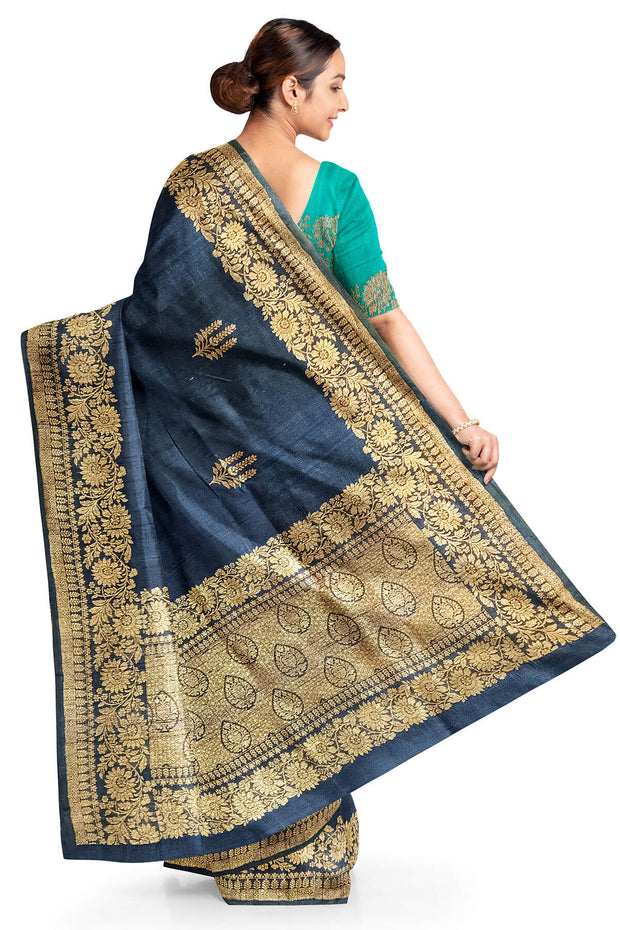 Handloom Banarasi pure silk saree in  navy blue  in dupion finish