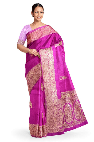 Handloom Banarasi pure silk saree in  magenta  in dupion finish