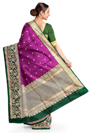 Handloom Banarasi katan pure silk saree in wine colour with small motifs