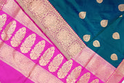 Handloom Banarasi katan pure silk saree in peacock green with  motifs