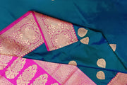 Handloom Banarasi katan pure silk saree in peacock green with  motifs