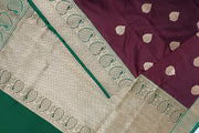 Handloom Banarasi katan pure silk saree in brown with  motifs