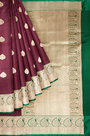 Handloom Banarasi katan pure silk saree in brown with  motifs