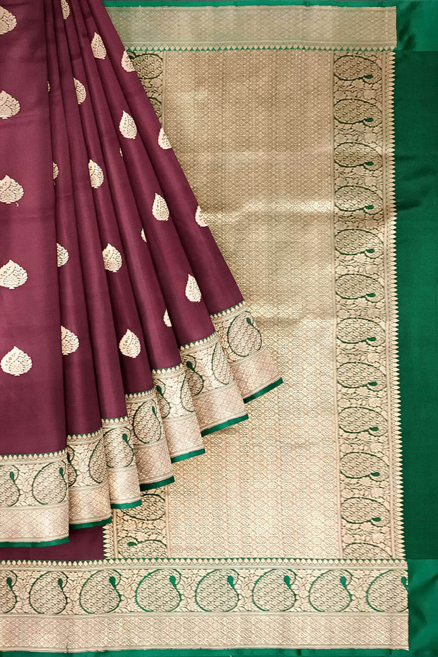 Handloom Banarasi katan pure silk saree in brown with  motifs