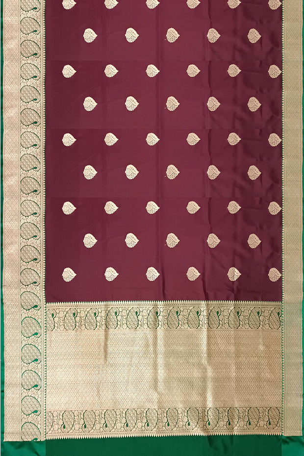 Handloom Banarasi katan pure silk saree in brown with  motifs