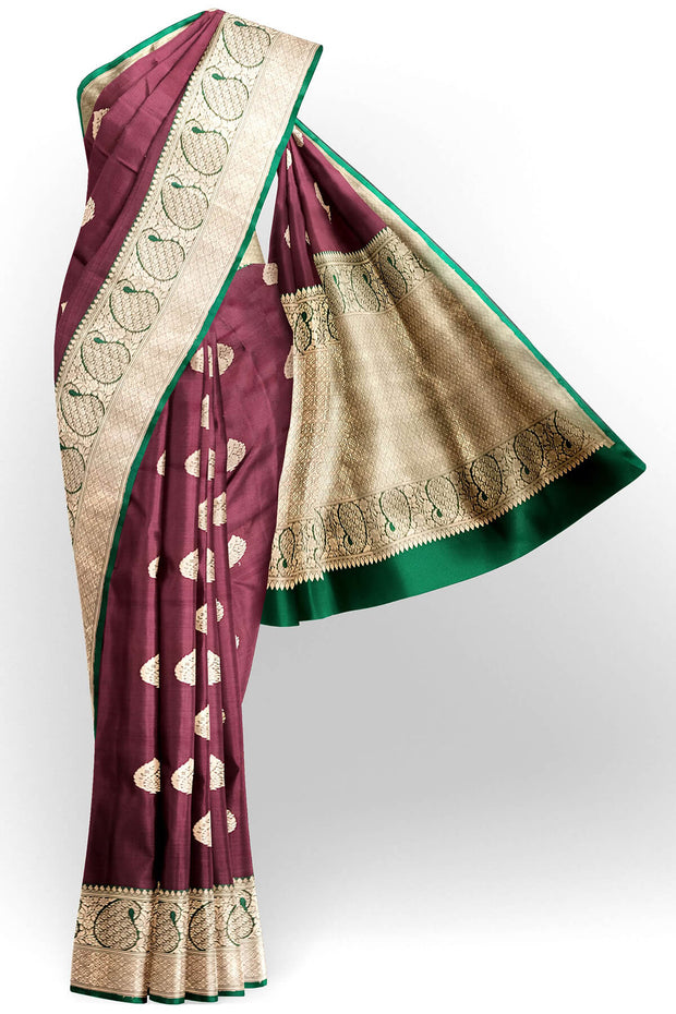 Handloom Banarasi katan pure silk saree in brown with  motifs