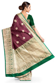 Handloom Banarasi katan pure silk saree in brown with  motifs