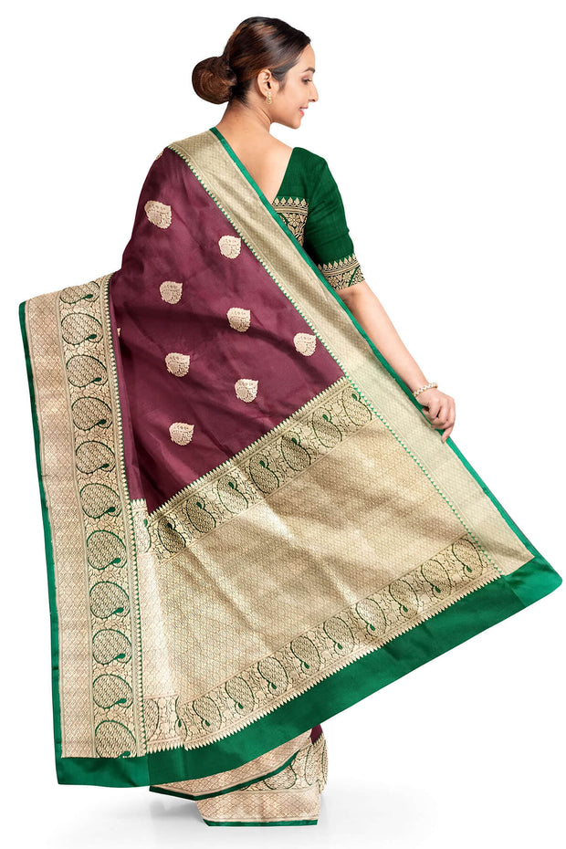 Handloom Banarasi katan pure silk saree in brown with  motifs