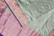 Handloom Banarasi katan pure silk saree in bluish grey with  motifs