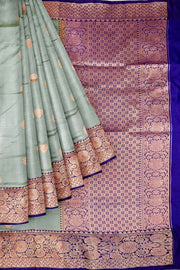 Handloom Banarasi katan pure silk saree in bluish grey with  motifs