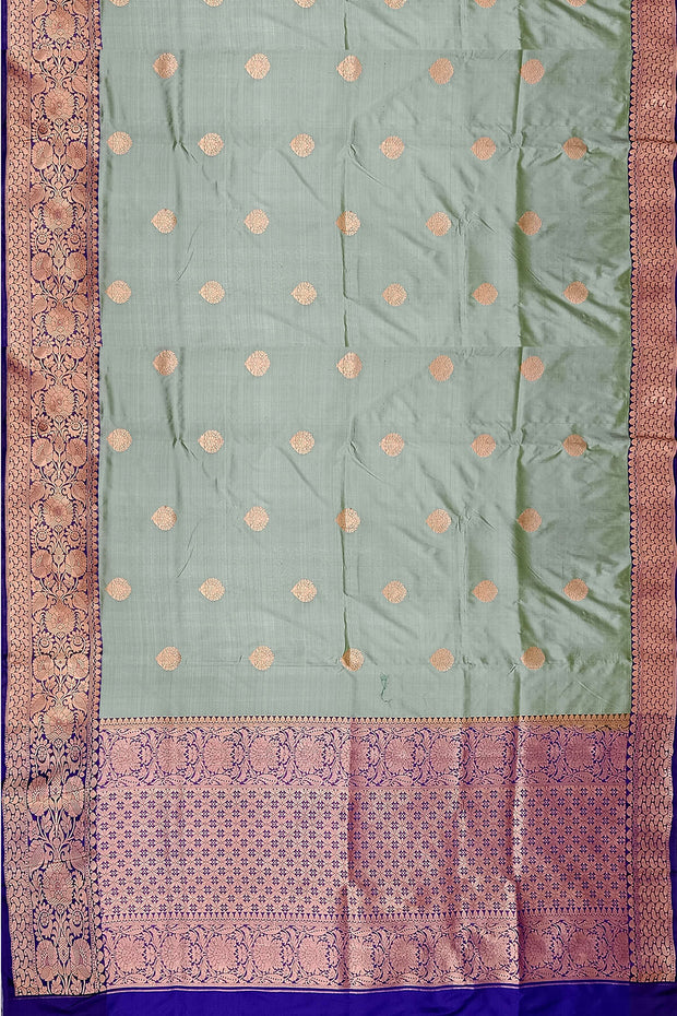 Handloom Banarasi katan pure silk saree in bluish grey with  motifs