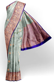 Handloom Banarasi katan pure silk saree in bluish grey with  motifs