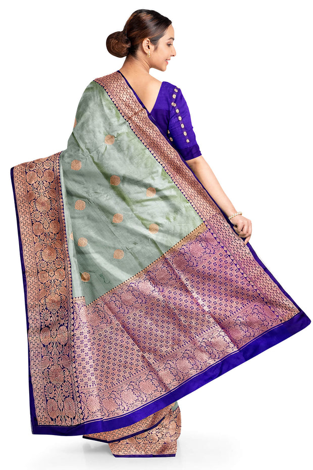 Handloom Banarasi katan pure silk saree in bluish grey with  motifs