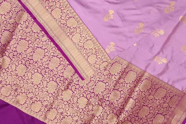 Handloom Banarasi katan pure silk saree in pink with floral motifs