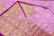 Handloom Banarasi katan pure silk saree in pink with floral motifs