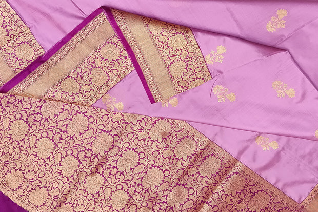 Handloom Banarasi katan pure silk saree in pink with floral motifs