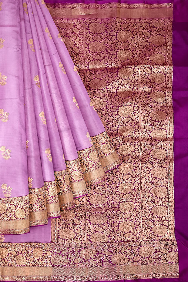 Handloom Banarasi katan pure silk saree in pink with floral motifs