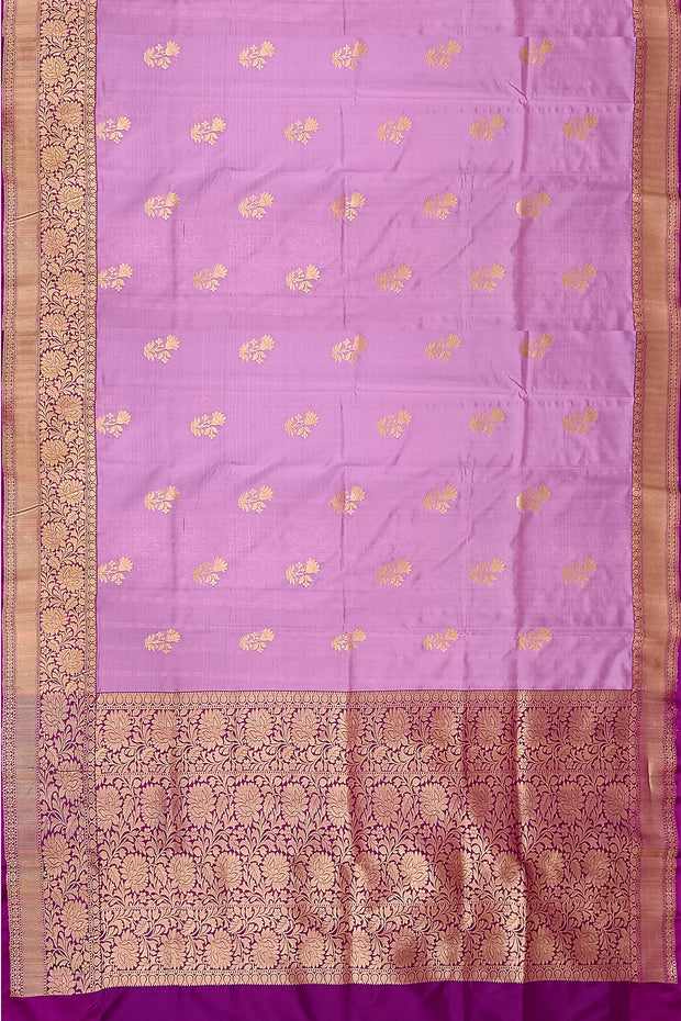Handloom Banarasi katan pure silk saree in pink with floral motifs