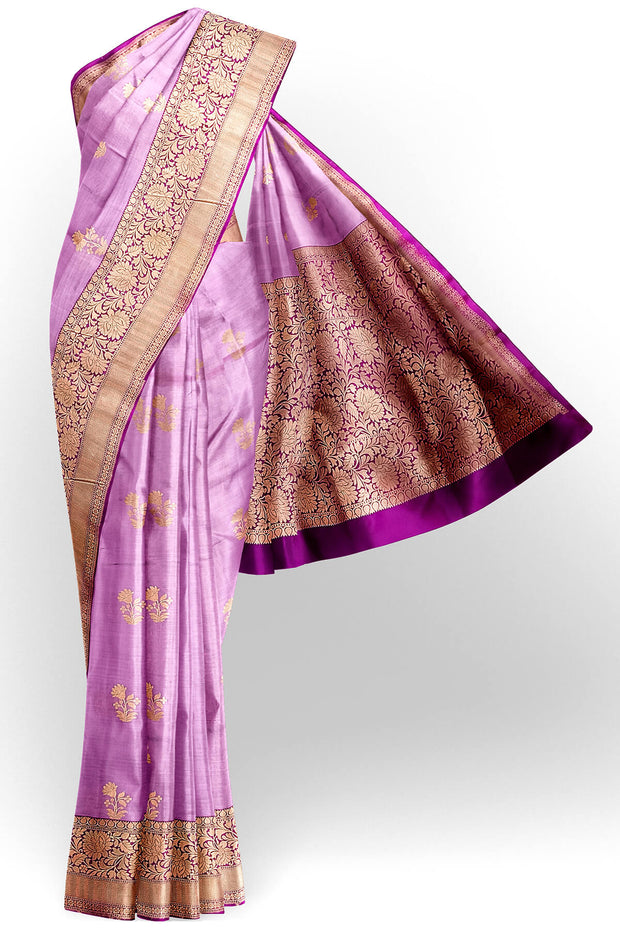 Handloom Banarasi katan pure silk saree in pink with floral motifs