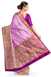 Handloom Banarasi katan pure silk saree in pink with floral motifs