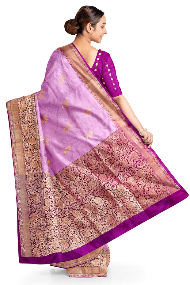 Handloom Banarasi katan pure silk saree in pink with floral motifs