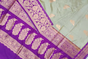 Handloom Banarasi katan pure silk saree in greenish grey with  motifs