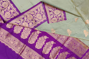 Handloom Banarasi katan pure silk saree in greenish grey with  motifs