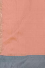 Banarasi katan pure silk saree in peach with stripes & floral motifs in gold.