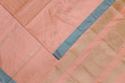 Banarasi katan pure silk saree in peach with stripes & floral motifs in gold.