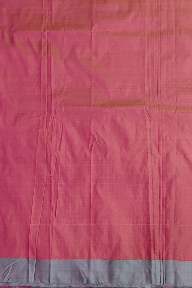 Banarasi katan pure silk saree in onion pink with stripes & floral motifs in gold.