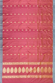 Banarasi katan pure silk saree in onion pink with stripes & floral motifs in gold.