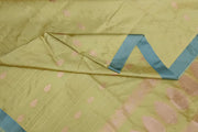 Banarasi katan pure silk saree in mehndi green  with stripes & floral motifs in gold.