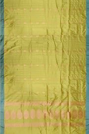 Banarasi katan pure silk saree in mehndi green  with stripes & floral motifs in gold.