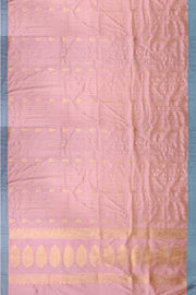 Banarasi katan pure silk saree in pink  with stripes & floral motifs in gold.